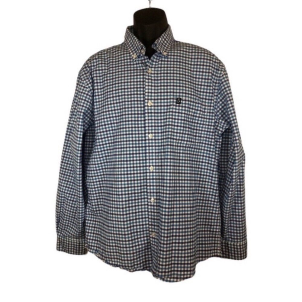Tackle & Tides MENS Sz Large oxford style button down Shirt Blue & White Plaid